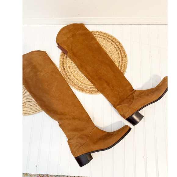 Stuart Weitzman Dunkirk Nubuck Leather Cognac Over The Knee Boot 11 - Picture 2 of 9